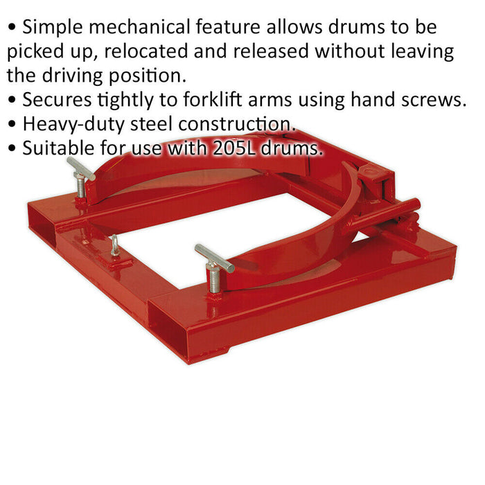 295L Forklift Drum Clamp - 350kg Weight Limit - Heavy Duty Steel Construction Loops