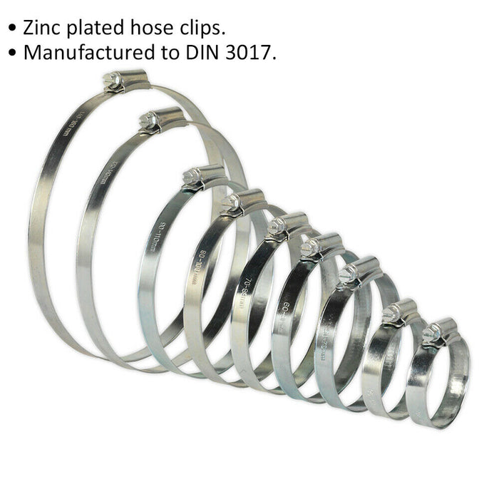 26 Pc Zinc Plated Hose Clip Assortment - 44 to 160mm - External Pressed Threads Loops