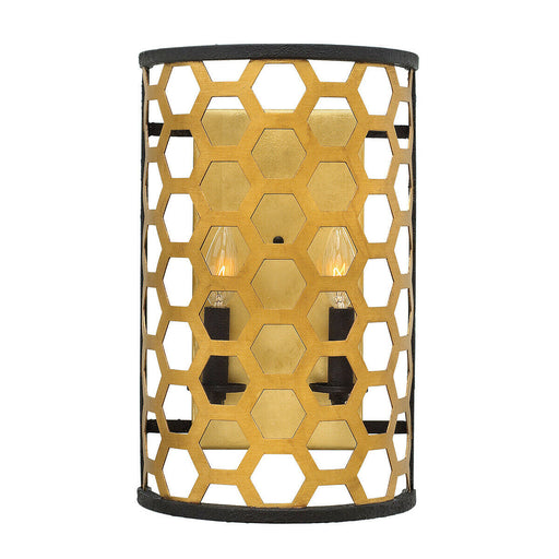 Twin Wall Light Hexagonal Laser Cut Steel Pattern Black Sunset Gold LED E14 60W Loops