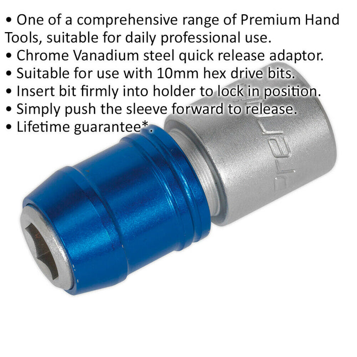 10mm Quick Release Bit Adaptor - 1/2 Inch Sq Drive - Chrome Vanadium Steel Loops