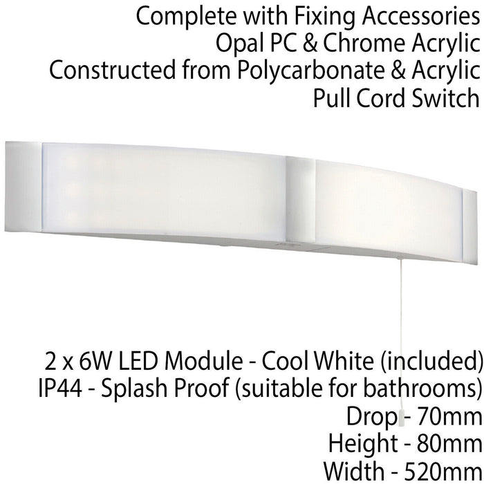 LED Bathroom Wall Light 2x 6W Cool White IP44 Modern Curved Chrome Mirror Lamp Loops