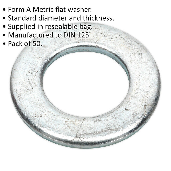 50 PACK Form A Flat Zinc Washer - M20 x 37mm - DIN 125 - Metric - Metal Spacer Loops