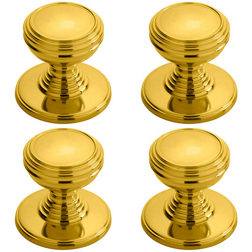 4x Ringed Tiered Cupboard Door Knob 30mm Diameter Polished Brass Cabinet Handle Loops