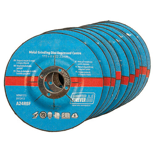 10 of 115mm x 6mm x 22.2mm Metal Grinding Discs Depressed Centre Angle Grinder Loops