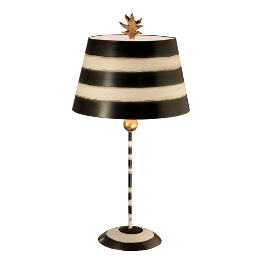 Table Lamp Striped Shade Palm Leaf Finial Black Cream Stem LED E27 100W Loops