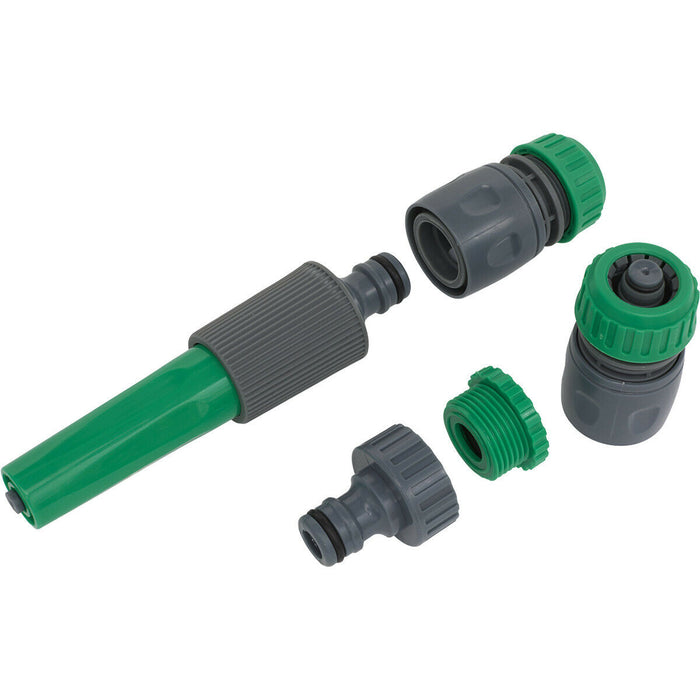 30m Green PVC Water Hose - Spray Jet Nozzle - Female Waterstop Tap Connectors Loops