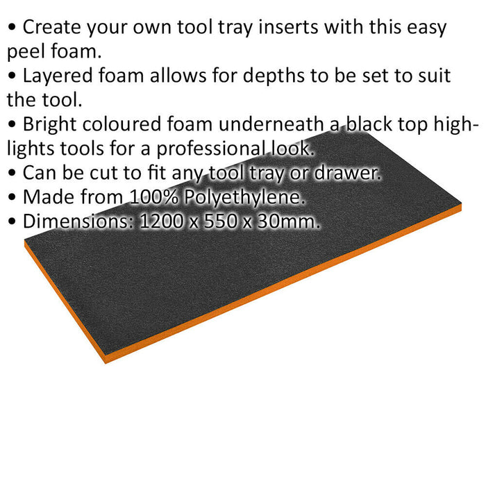 Easy Peel Shadow Foam Toolbox Insert - 1200 x 550 x 30mm - Orange / Black Loops