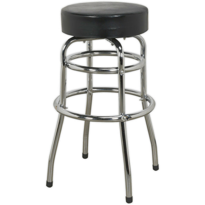 Pneumatic Workshop Stool - Swivel Rotating Seat & Foot Rest - Chrome Plate Frame Loops