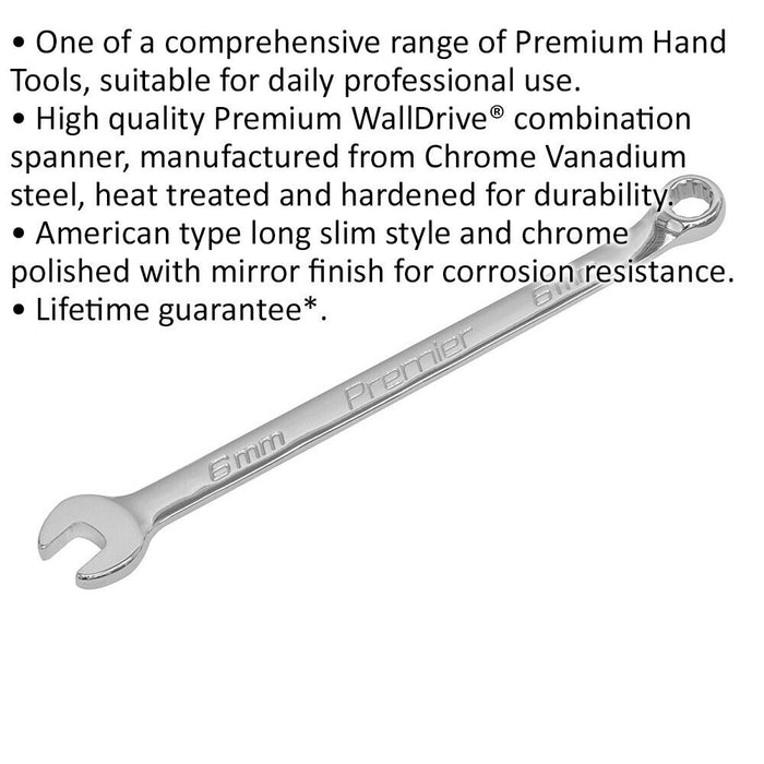 6mm Steel Combination Spanner - Long Slim Design Combo Wrench - Chrome Vanadium Loops