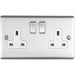 3 PACK 2 Gang Double UK Plug Socket SATIN STEEL & White 13A Switched Outlet Loops