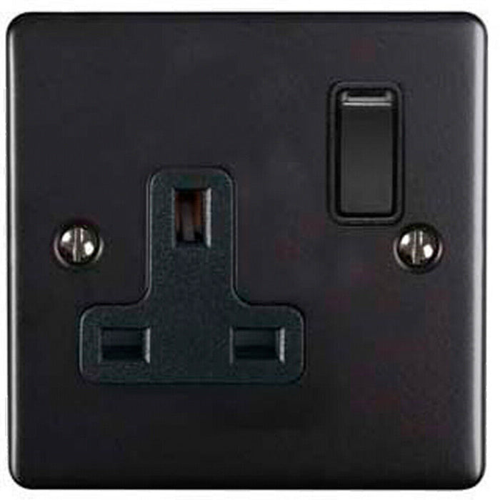 1 Gang Single UK Plug Socket MATT BLACK 13A Switched Mains Wall Power Outlet Loops