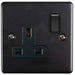 1 Gang Single UK Plug Socket MATT BLACK 13A Switched Mains Wall Power Outlet Loops