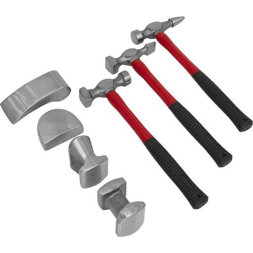 7 Piece Drop Forged Panel Beating Set - Fibreglass Shafts - Rubber Grips Loops