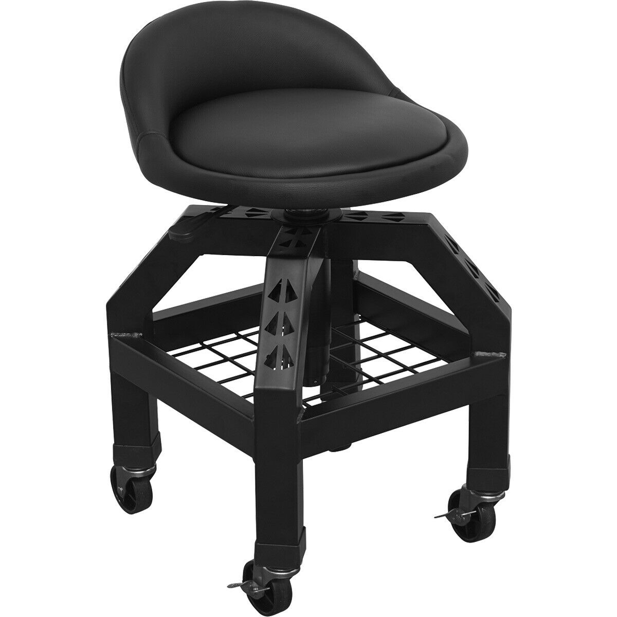 Heavy Duty Pneumatic Creeper Stool - Adjustable Height - Swivel Seat & Back Rest Loops