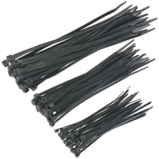 75 Piece Black Cable Tie Assortment - Three Sizes - 25 of Each - Electrical Ties Loops