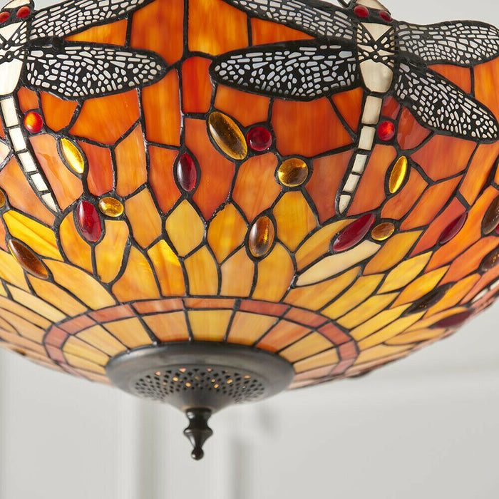 Tiffany Glass Hanging Ceiling Pendant Light Orange Dragonfly 3 Lamp Shade i00111 Loops