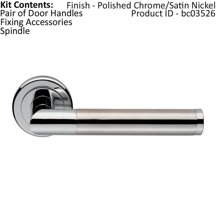 PAIR Sectional Round Bar Lever on Round Rose Concealed Fix Polished Satin Chrome Loops