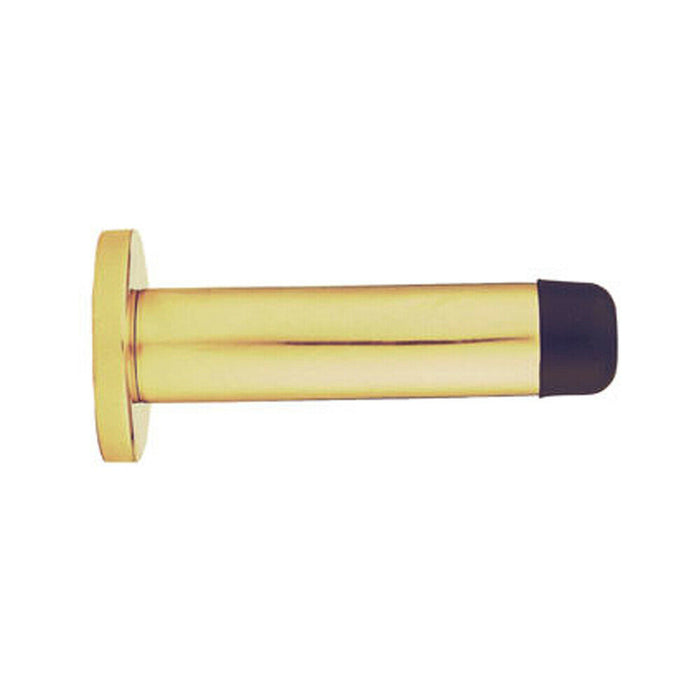 2x Rubber Tipped Doorstop Cylinder with Rose Wall Mounted 70mm Polished Brass Loops