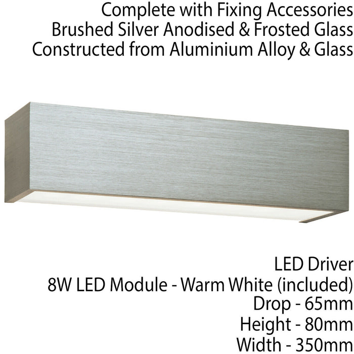 LED Box Wall Light Warm White Brushed Aluminium & Frosted Glass Bedside Lamp Loops