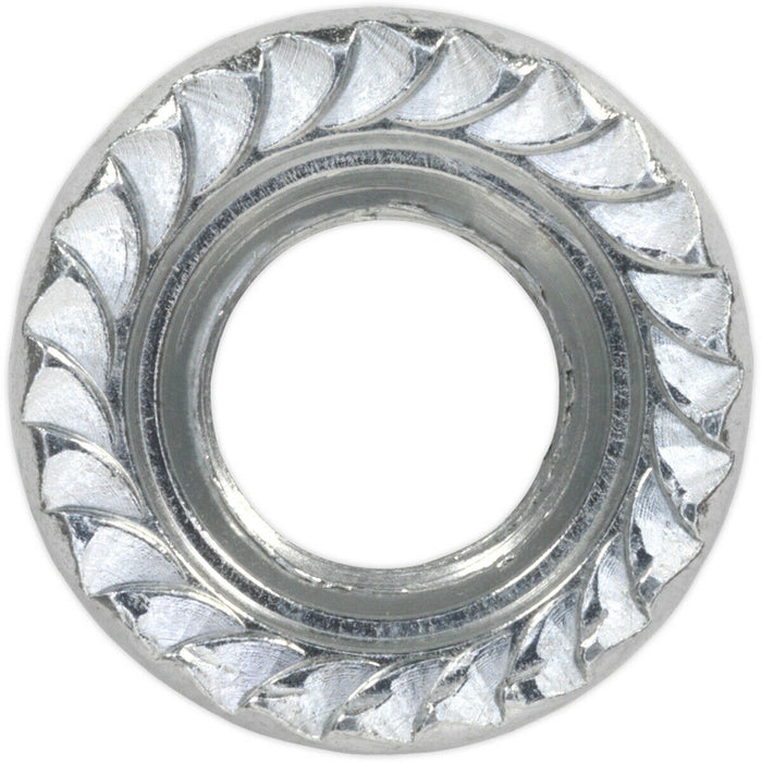 Pack of 100 Zinc Plated Serrated Flange Nut - 1.5mm Pitch - M10 - DIN 6923 Loops