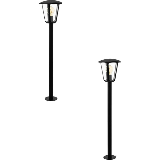 2 PACK IP44 Outdoor Bollard Light Black Aluminium Lantern 60W E27 Lamp Post Loops