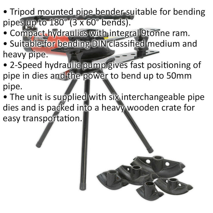 9 Tonne Industrial Pipe Bender with Stand - 2 Speed Hydraulic Pump - Tripod Loops