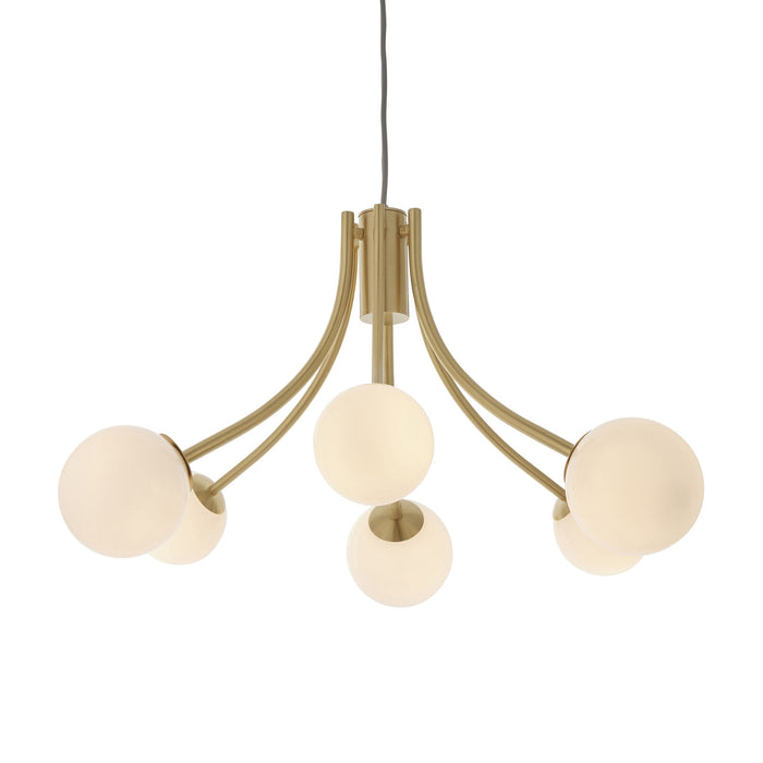 Ceiling Pendant Light Satin Brass Plate & Opal Glass 6 x 3W LED G9 Loops