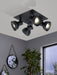 Adjustable 4 Bulb Ceiling Spotlight Black Industrial Steel Shade 40W E27 Loops