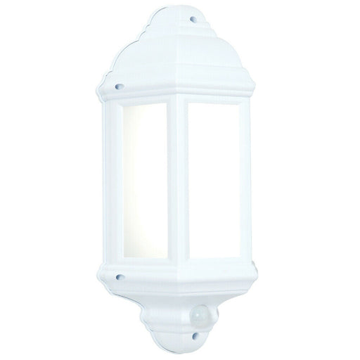 IP44 Outdoor Wall Light Matt White Frosted Traditional Lantern PIR Motion Lamp Loops