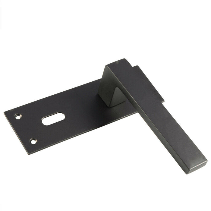 PAIR Straight Square Handle on Slim Lock Backplate 150 x 50mm Matt Black Loops