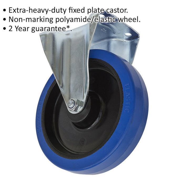 200mm Fixed Plate Castor Wheel - Heavy Duty Polymer & Elastic - 46mm Tread Loops