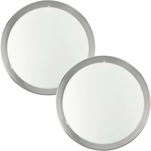 2 PACK Wall Flush Ceiling Light Satin Nickel White Clear Satin Glass E27 1x60W Loops
