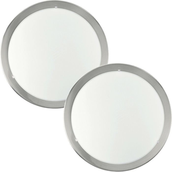 2 PACK Wall Flush Ceiling Light Satin Nickel White Clear Satin Glass E27 1x60W Loops