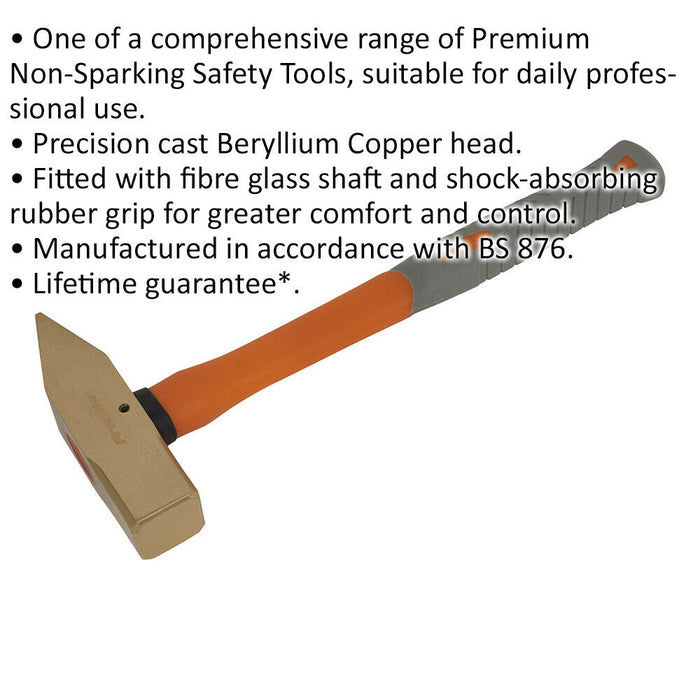 2.2lb Cross Pein Engineers Hammer - Non-Sparking - Fibre Glass Shaft - BS 876 Loops