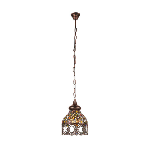 Hanging Ceiling Pendant Light Antique Copper & Coloured Glass 1x 60W E27 Bulb Loops