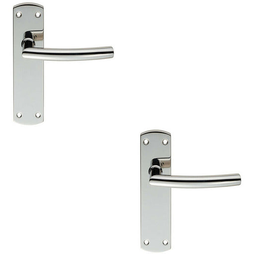 2x Curved Bar Lever Door Handle on Latch Backplate 172 x 44mm Polished Steel Loops