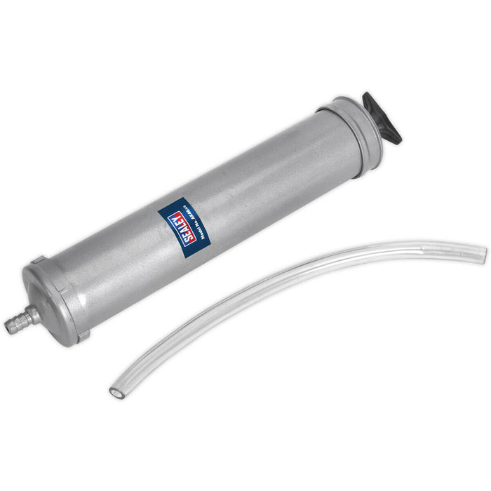 500ml Oil Suction Syringe - Cast Steel Metal Body - T-Bar Plunger - 300mm Hose Loops