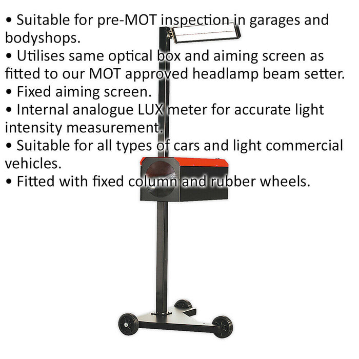 Wheeled Workshop Headlamp Beam Setter - Fixed Aiming Screen - MOT Inspection Loops