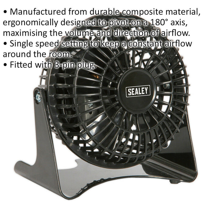 4 Inch Mini Composite Desk Fan - Single Speed Personal Cooler - 3-Pin UK Plug Loops