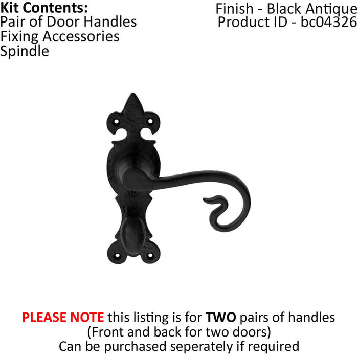 2x PAIR Forged Curled Handle on Bathroom Backplate 167 x 51mm Black Antique Loops