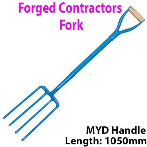 Solid Forged Steel 1050mm 4 Prong Contractors Fork MYD Handle Gardening Tool Loops