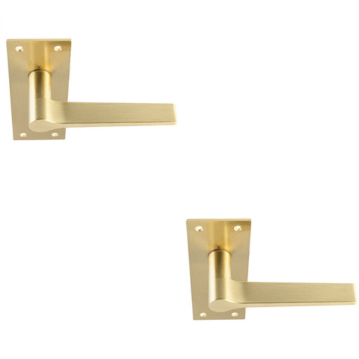 2x PAIR Flat Straight Handle on Slim Lock Backplate 150 x 50mm Antique Brass Loops
