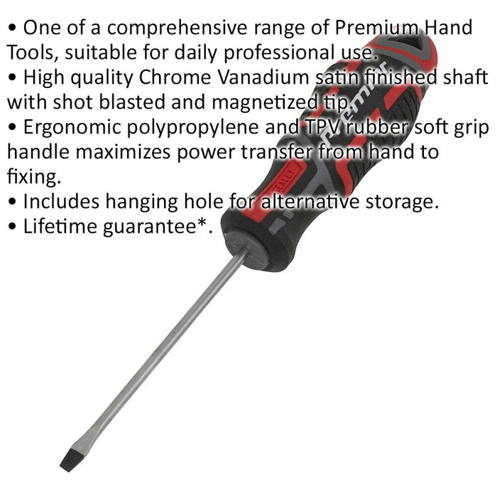 PREMIUM Slotted 3 x 75mm Screwdriver - Ergonomic Soft Grip - Magnetic Tip Loops