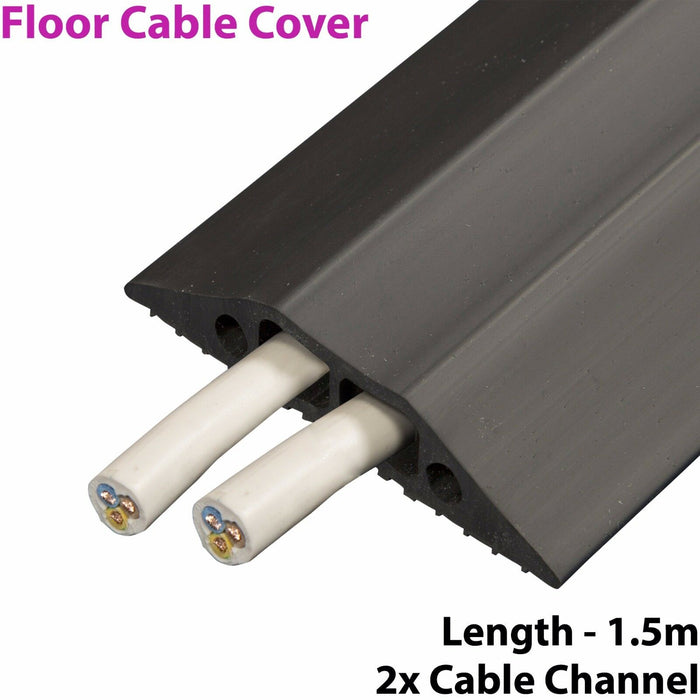 1.5m x 83mm Heavy Duty Rubber Floor Cable Cover Protector Twin Channel Conduit Loops