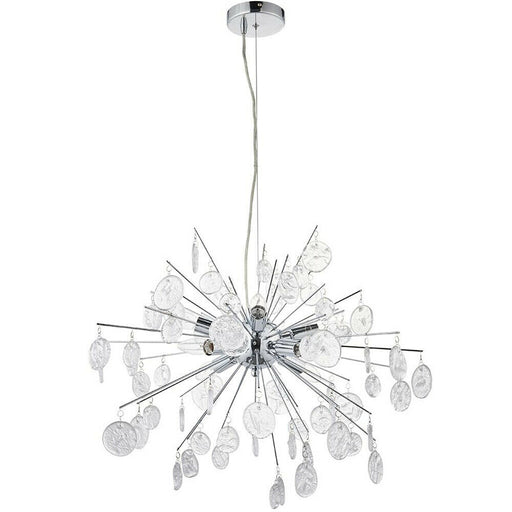 Multi Light Hanging Ceiling Pendant Chrome & Glass Drops Feature Star Rods Lamp Loops