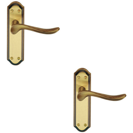 2x PAIR Curved Handle on Sculpted Latch Backplate 180 x 48mm Florentine Bronze Loops