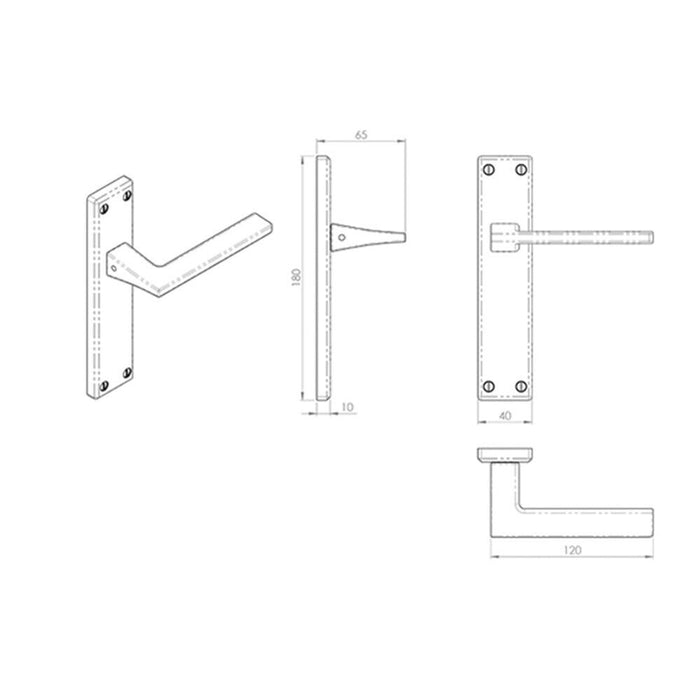Flat Straight Lever on Latch Backplate Door Handle 180 x 40mm Satin Chrome Loops
