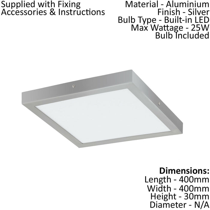 2 PACK Wall / Ceiling Light Silver 400mm Square Surface Mounted 25W LED 4000K Loops