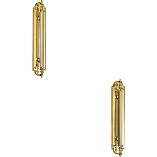 2x Ornate Textured Door Pull Handle 229 x 29mm Fixing Centres Polished Brass Loops