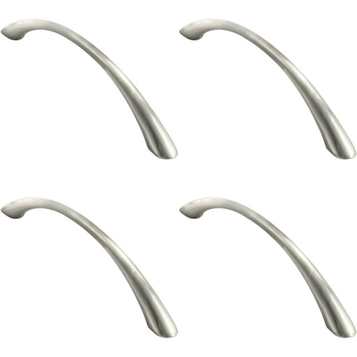 4x Slim Bow Cabinet Pull Handle 128mm Fixing Centres Satin Nickel 157 x 29mm Loops